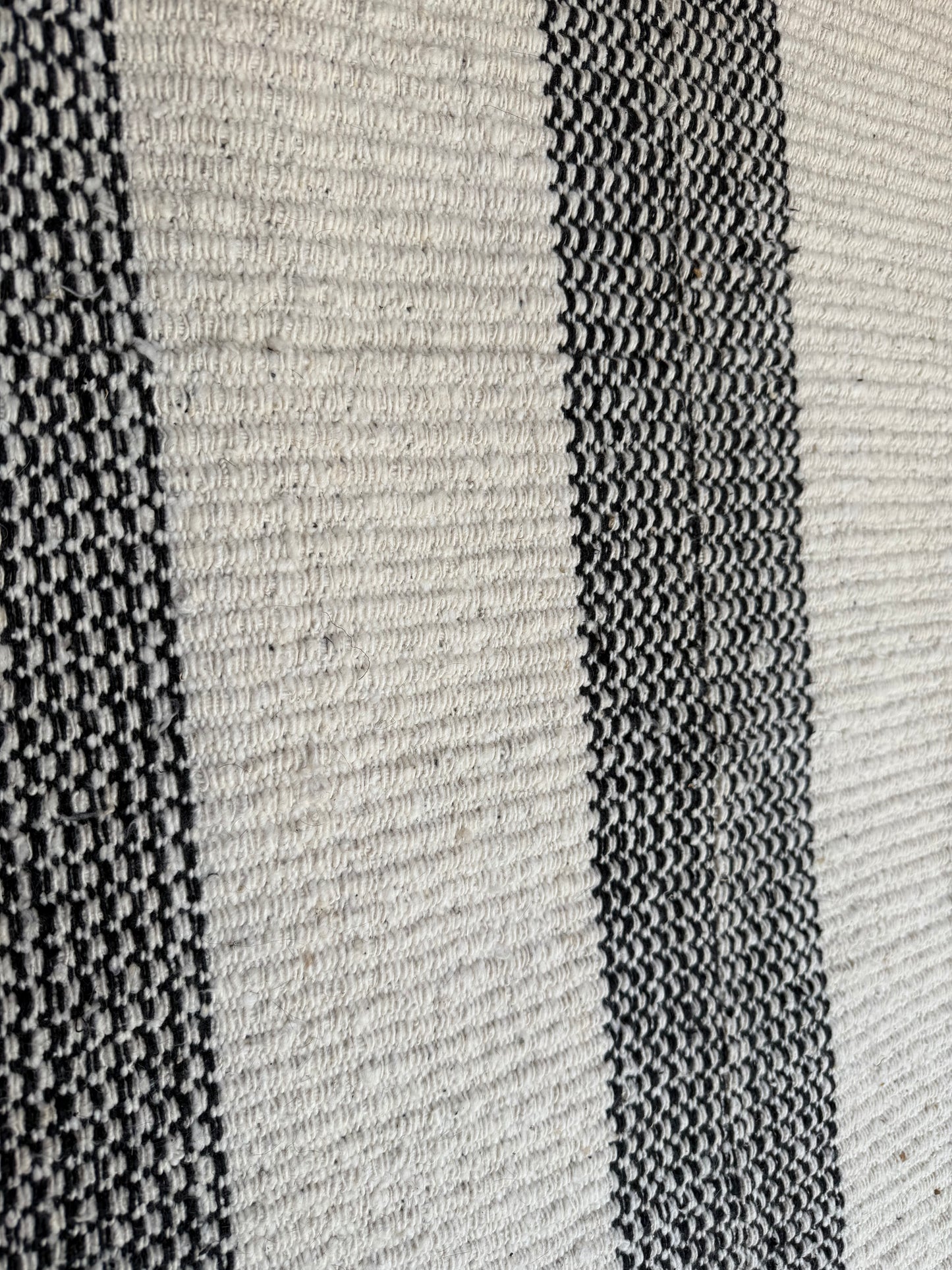 Black & Beige Handwoven Wool 3 Stripe Runner 235x75