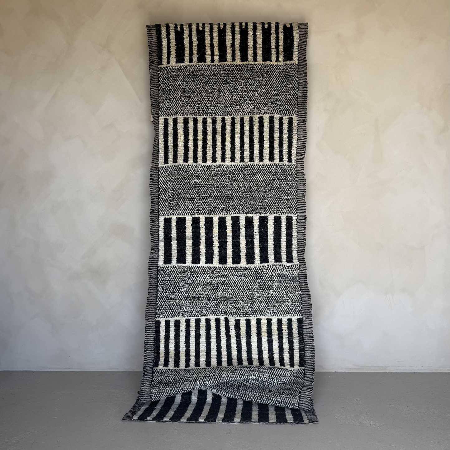 Black & Beige Handwoven Wool Striped Runner 300x83