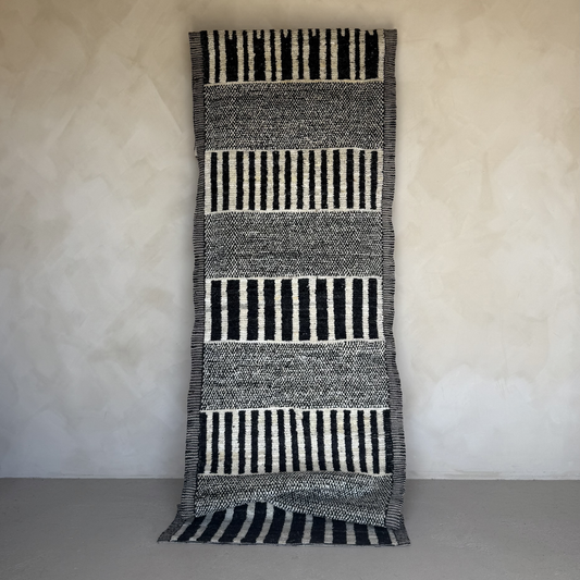 Black & Beige Handwoven Wool Striped Runner 300x83
