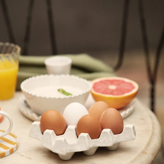 White Stoneware Egg Storage Dish