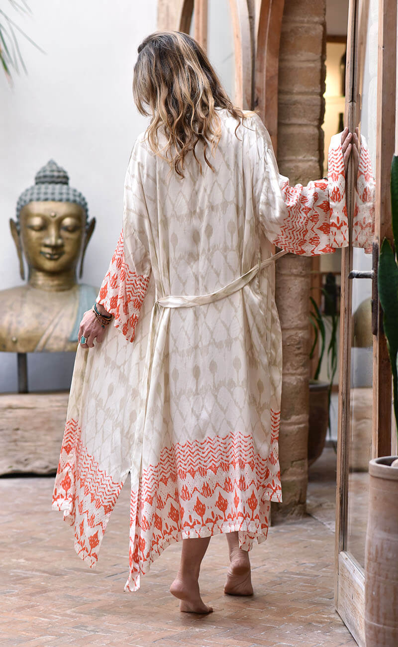 'Pearl & Flame' Bridal Long Kimono Dressing Gown