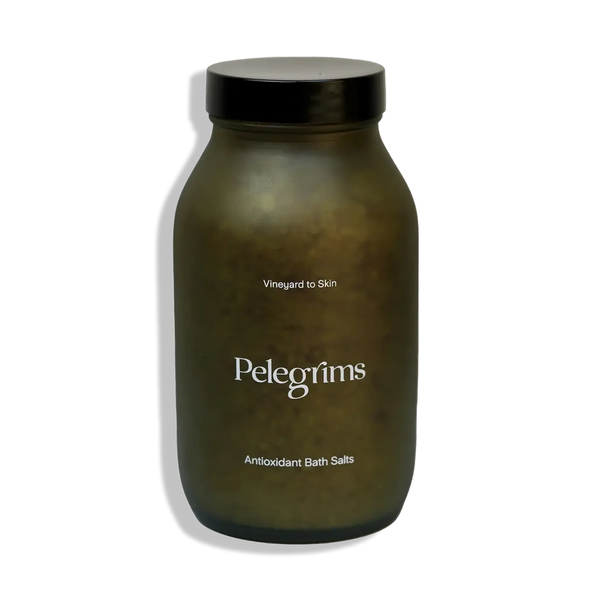 Pelegrims Antioxidant Bath Salts in a green jar with a black lid