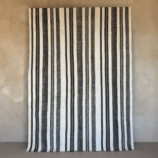 Vintage Chocolate and Natural Striped Kilim Rug 250x160