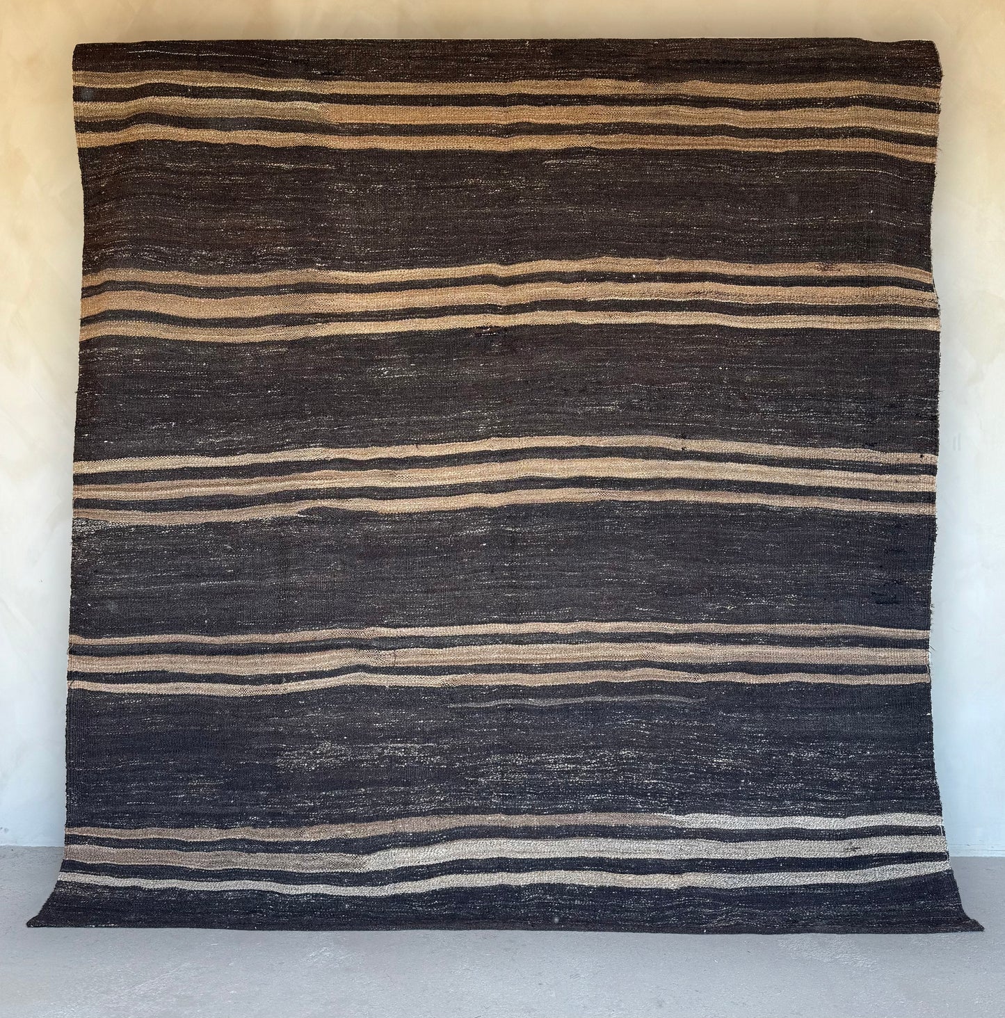 Vintage Chocolate and Caramel Striped Kilim Rug 215x280