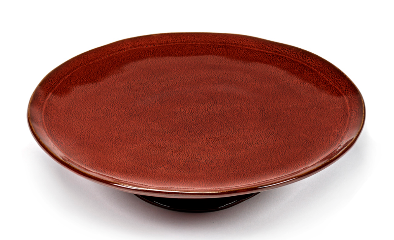 Stoneware Red Plate On Base