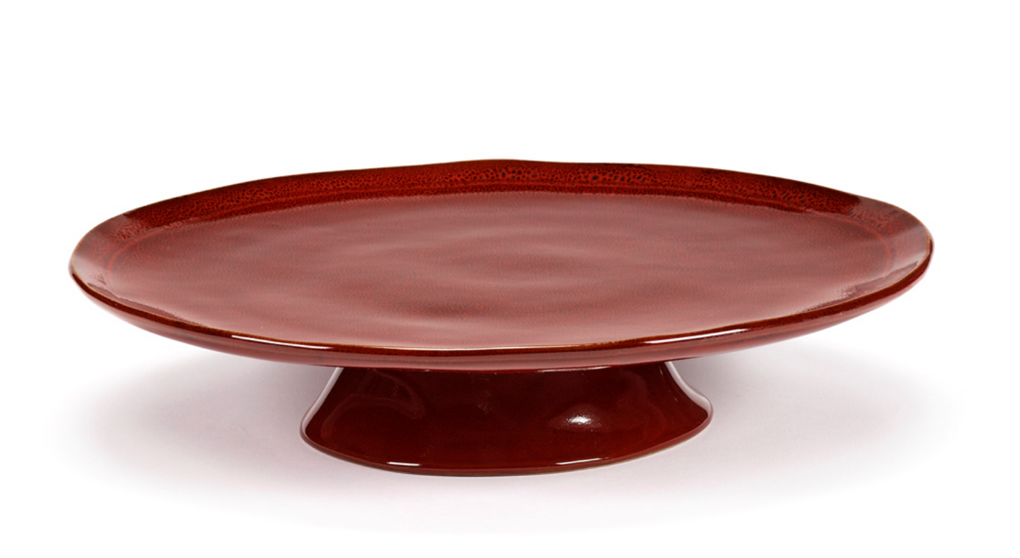 Stoneware Red Plate On Base
