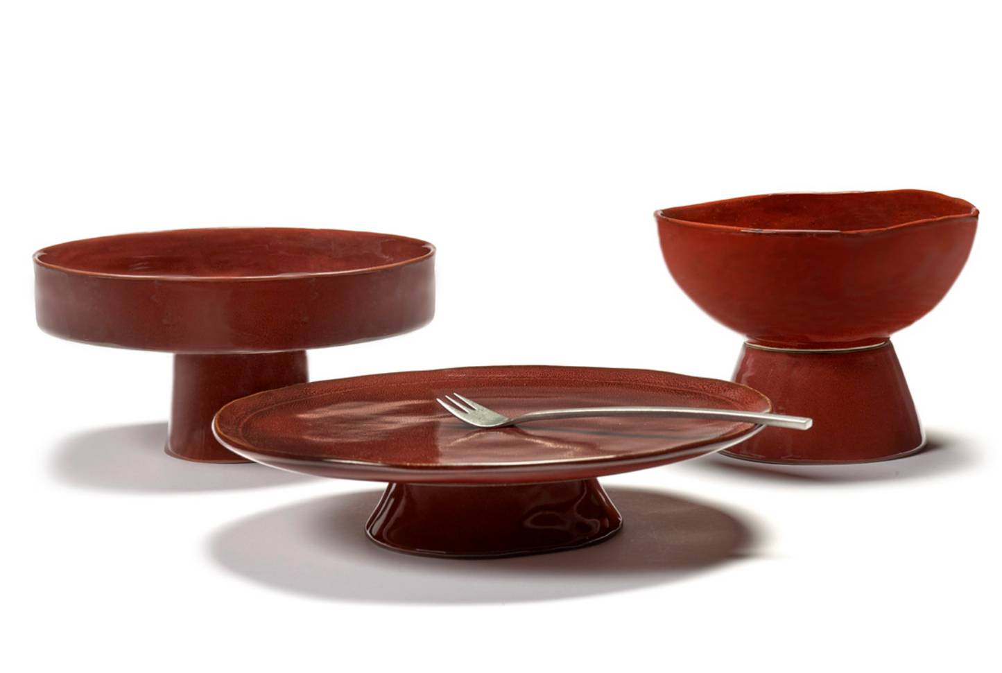 Stoneware Red Plate On Base