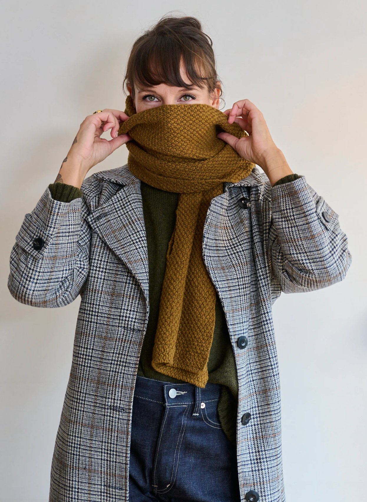 Moss Stitch Cashmere Mix Scarf