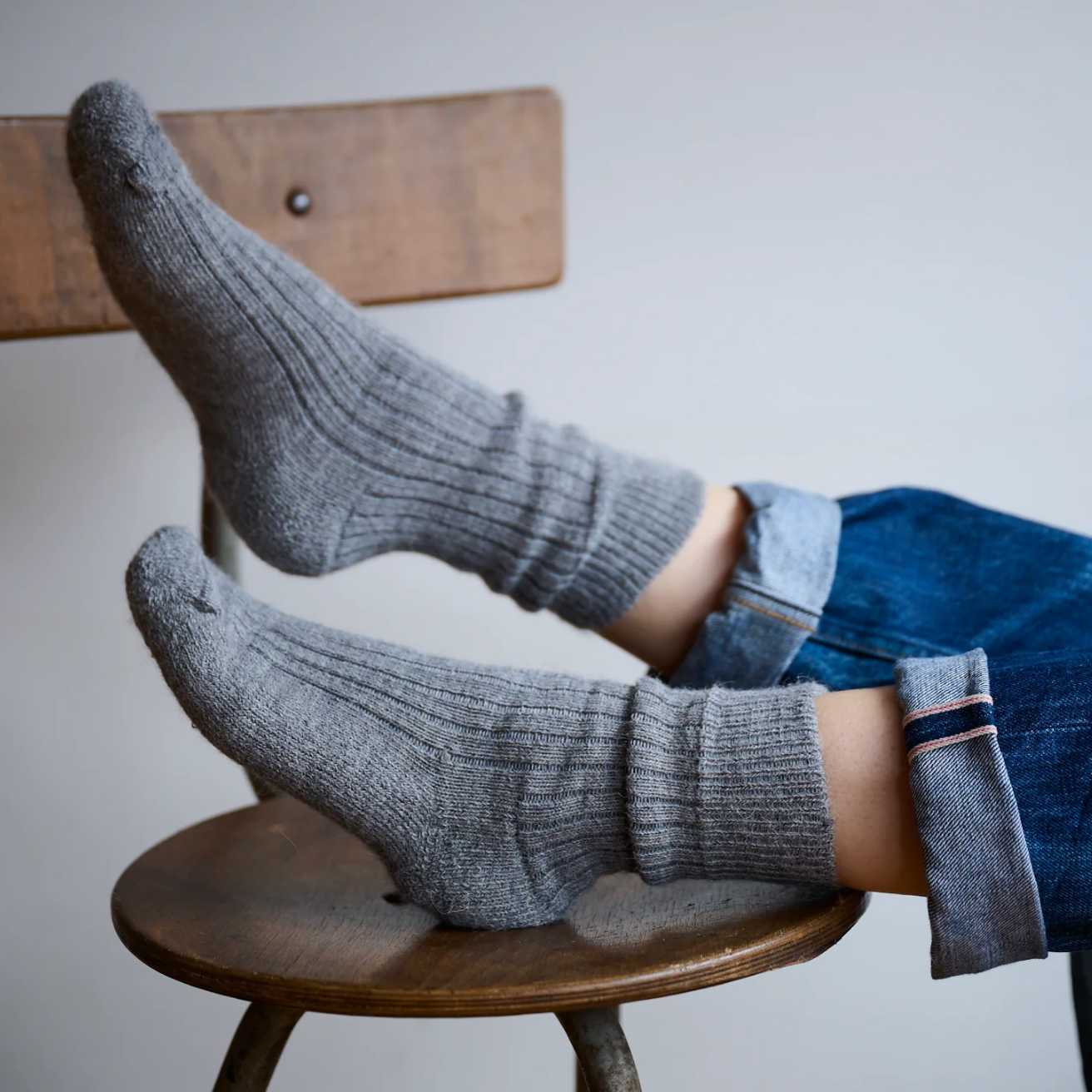 Alpaca Cushion Sole Socks - Grey