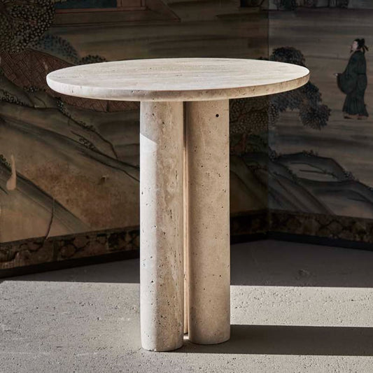 Travertine Round Side Table