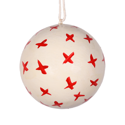 Crosses Papier-Mâché Bauble 7cm, Red & White