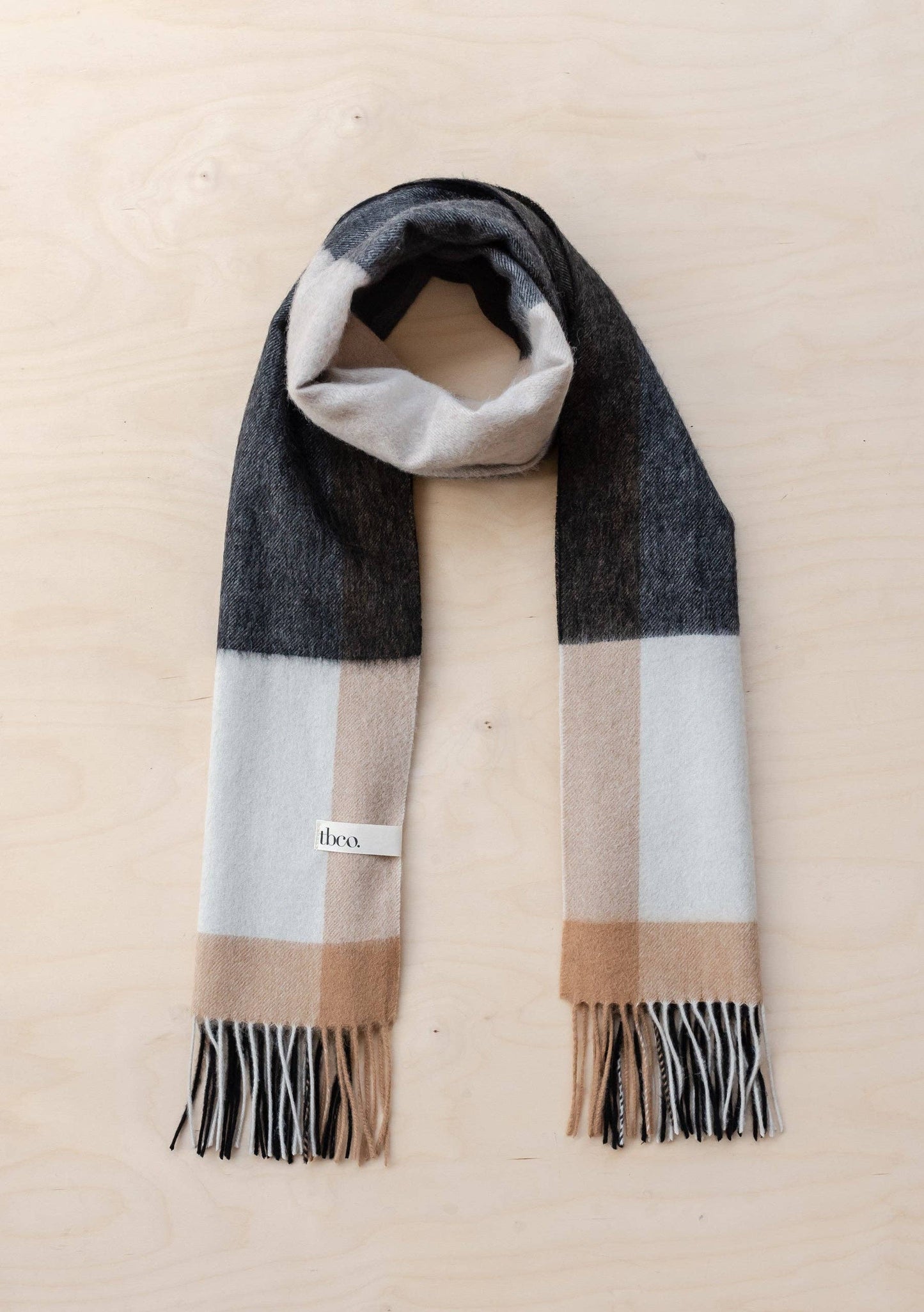 TBCo Lambswool Oversized Scarf in Monochrome Edge Check