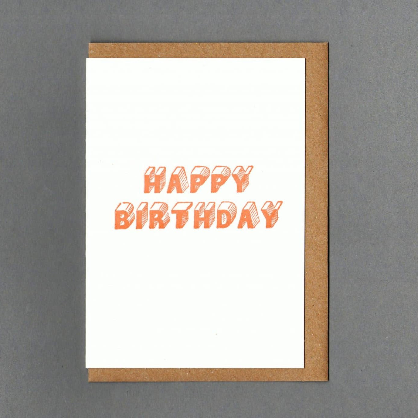 Happy Birthday Block Orange. Letterpress Greeting Card