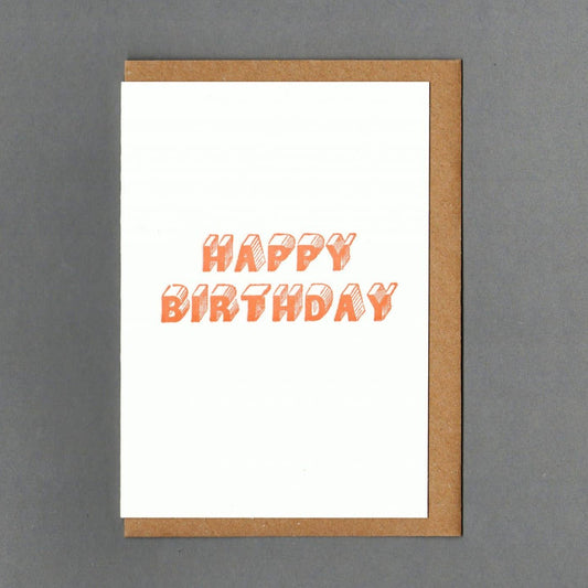 Happy Birthday Block Orange. Letterpress Greeting Card