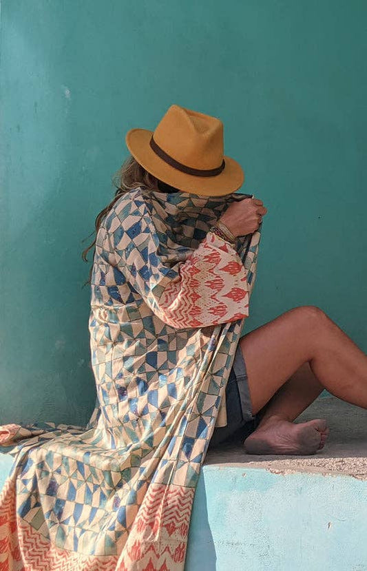 'Tunisia' Organic Bamboo Long Silk Kimono Dressing Gown