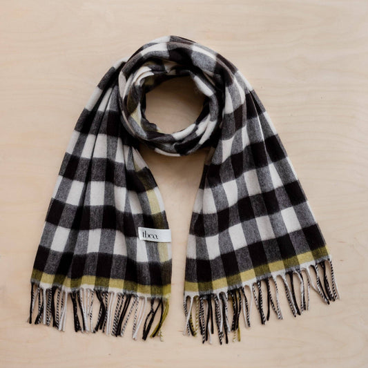 Lambswool Blanket Scarf in Monochrome Gingham