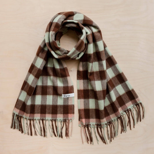 Lambswool Blanket Scarf in Green Gingham