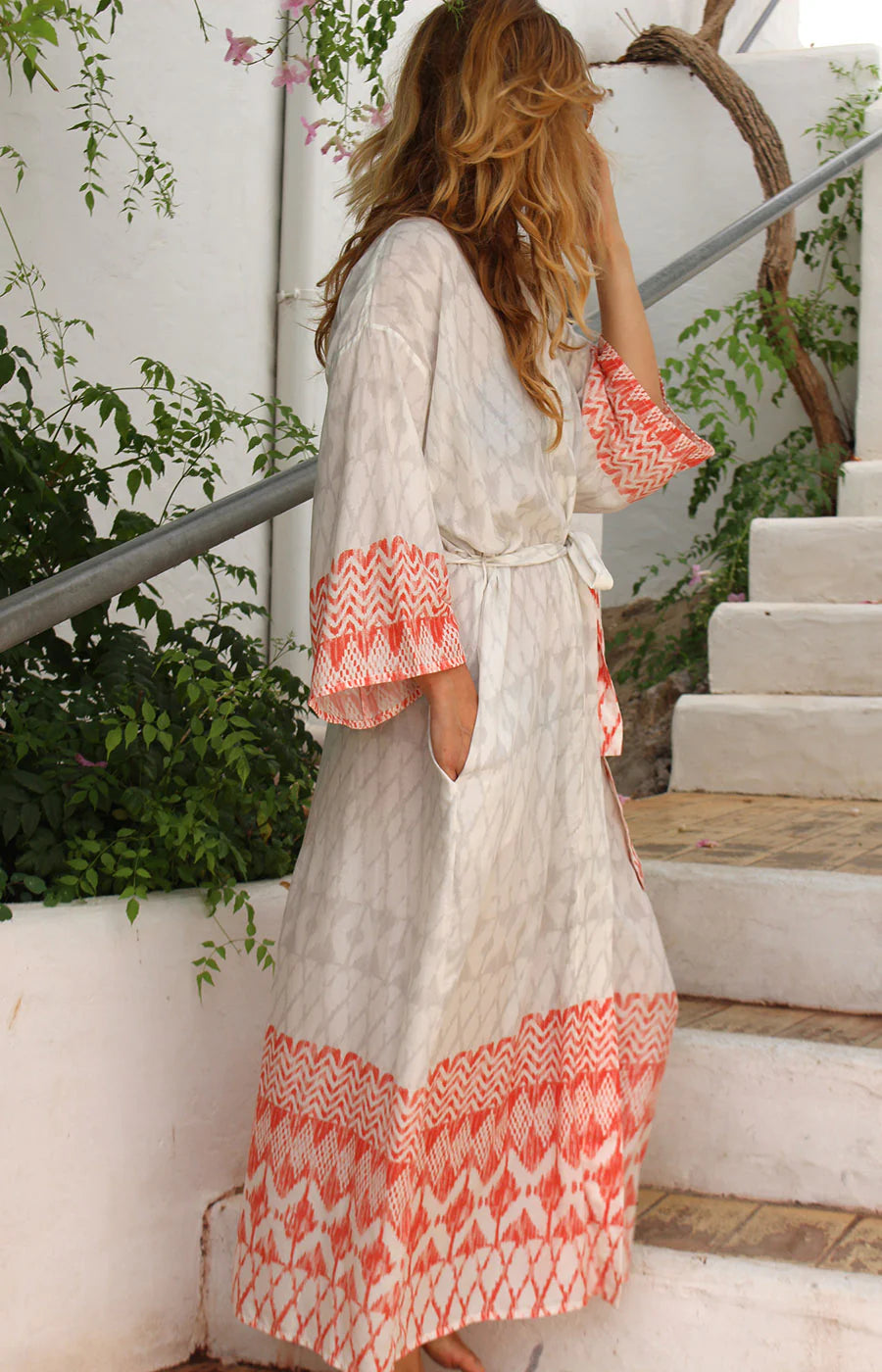 'Pearl & Flame' Bridal Long Kimono Dressing Gown