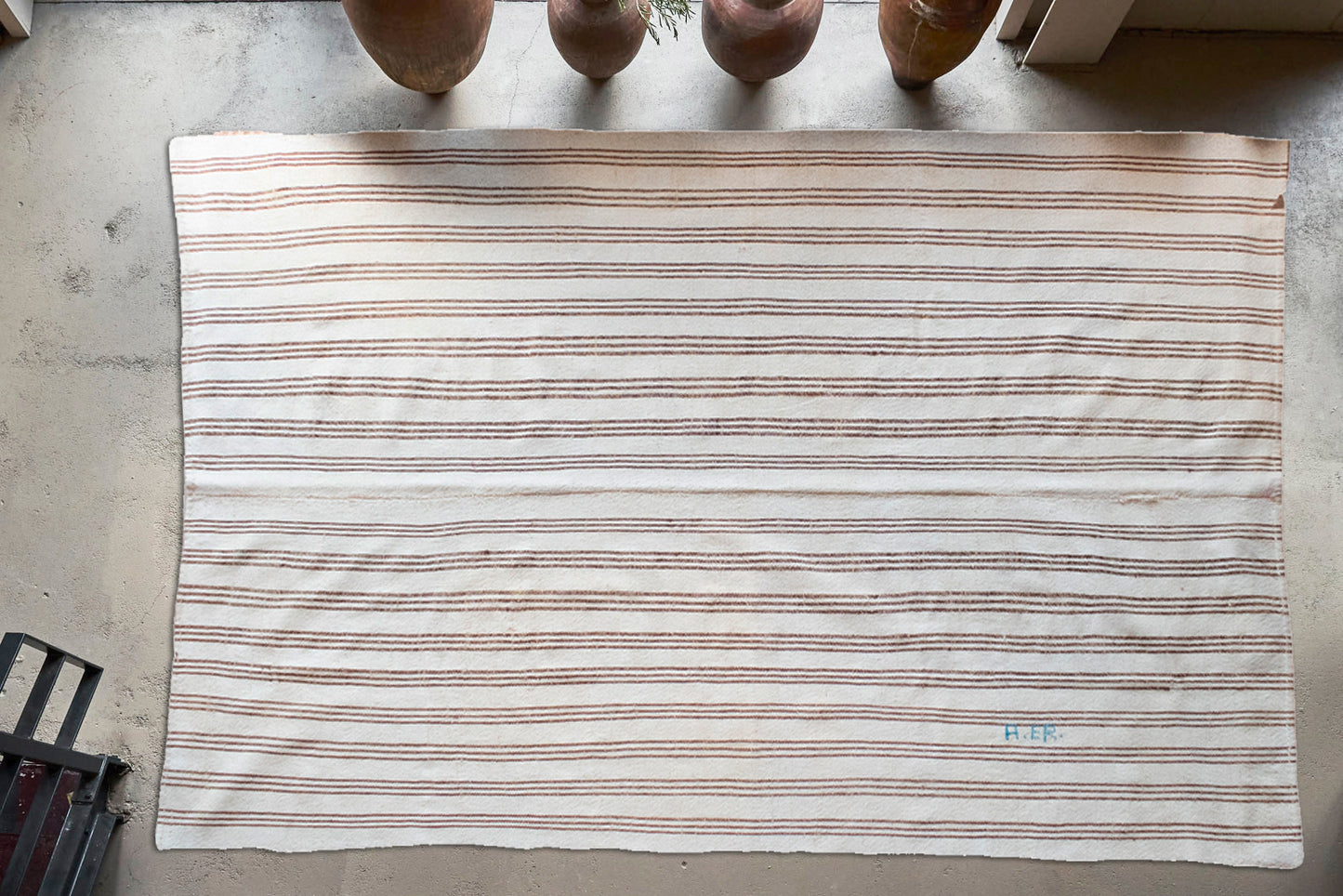 Vintage Embroidered Striped Kilim Rug 280x190